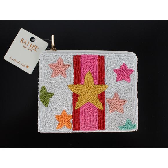 Kay Lee Handbags - KAY LEE Star Theme Beaded Seed Bead Coin Purse #CL9070WT